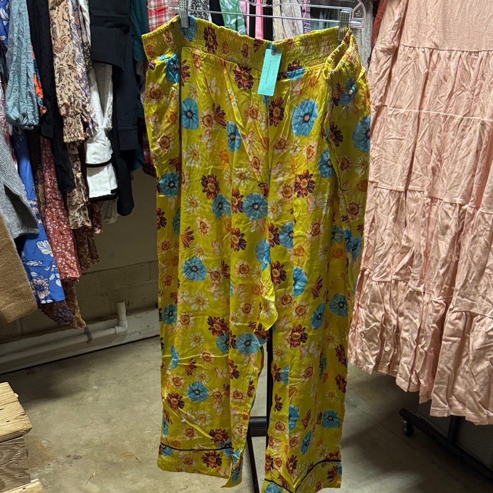 Anthropologie Yellow Floral Wide-Leg Pants